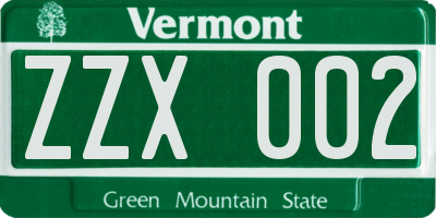 VT license plate ZZX002