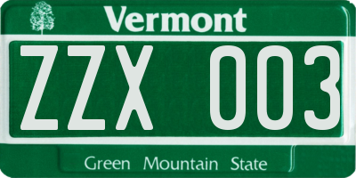 VT license plate ZZX003