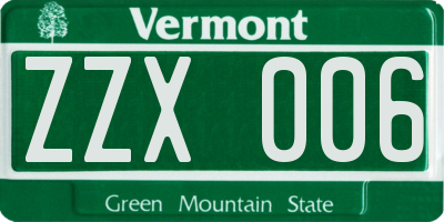VT license plate ZZX006