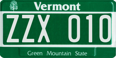 VT license plate ZZX010