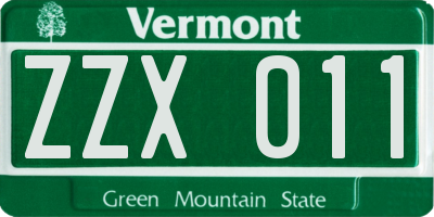 VT license plate ZZX011