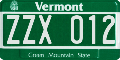 VT license plate ZZX012