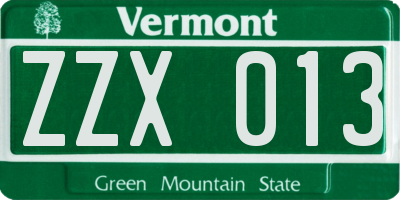 VT license plate ZZX013