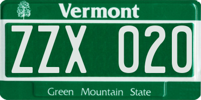 VT license plate ZZX020