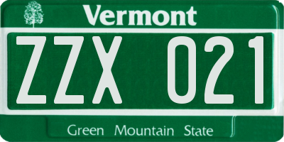 VT license plate ZZX021
