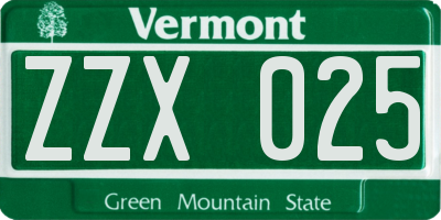 VT license plate ZZX025
