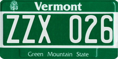 VT license plate ZZX026