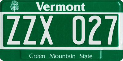 VT license plate ZZX027