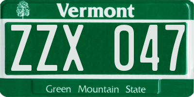 VT license plate ZZX047