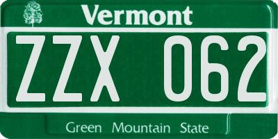 VT license plate ZZX062