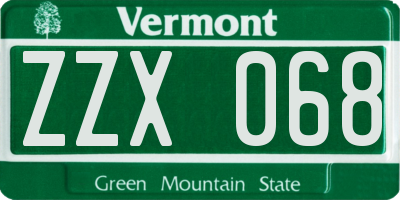 VT license plate ZZX068