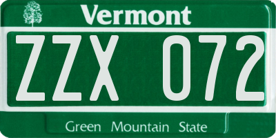 VT license plate ZZX072