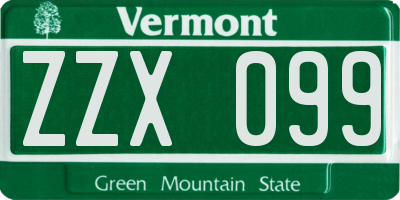 VT license plate ZZX099