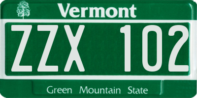VT license plate ZZX102