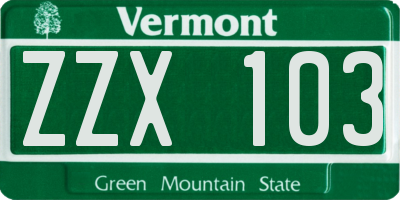 VT license plate ZZX103