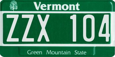 VT license plate ZZX104
