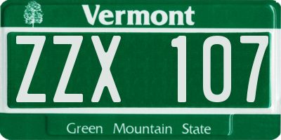 VT license plate ZZX107