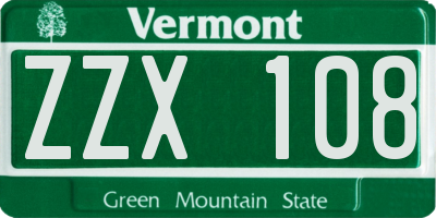 VT license plate ZZX108