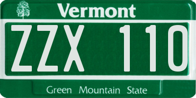 VT license plate ZZX110