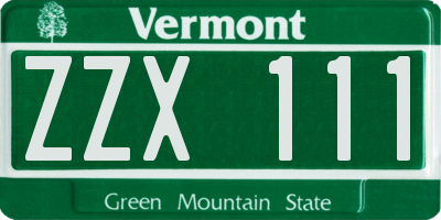 VT license plate ZZX111