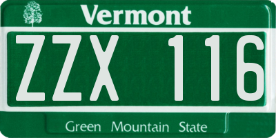 VT license plate ZZX116