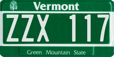 VT license plate ZZX117