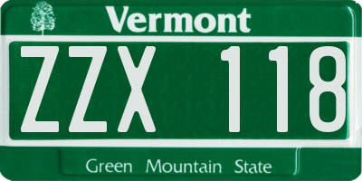 VT license plate ZZX118