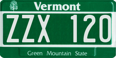 VT license plate ZZX120