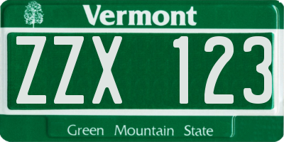 VT license plate ZZX123