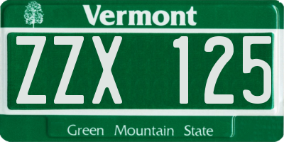 VT license plate ZZX125