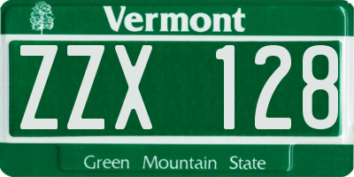 VT license plate ZZX128