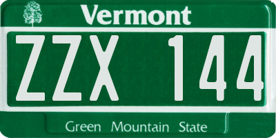 VT license plate ZZX144