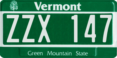 VT license plate ZZX147