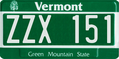 VT license plate ZZX151