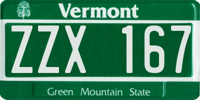 VT license plate ZZX167