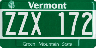 VT license plate ZZX172