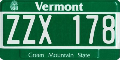 VT license plate ZZX178