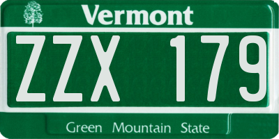 VT license plate ZZX179