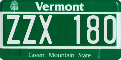 VT license plate ZZX180