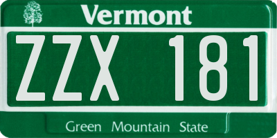 VT license plate ZZX181