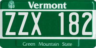 VT license plate ZZX182