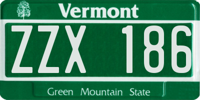 VT license plate ZZX186