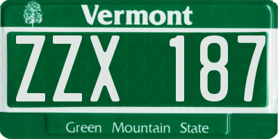 VT license plate ZZX187
