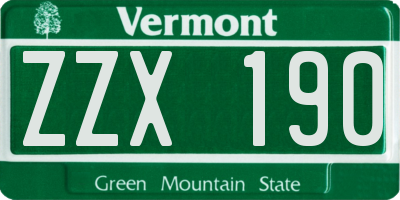 VT license plate ZZX190
