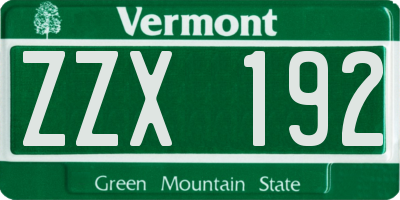 VT license plate ZZX192
