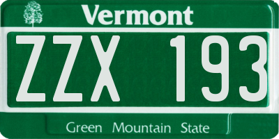 VT license plate ZZX193