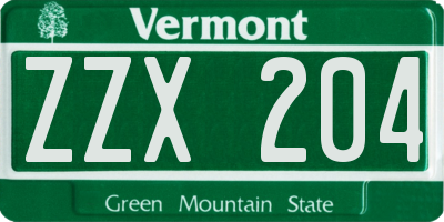 VT license plate ZZX204