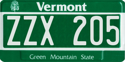 VT license plate ZZX205