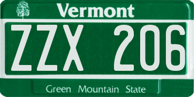 VT license plate ZZX206