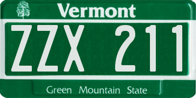 VT license plate ZZX211